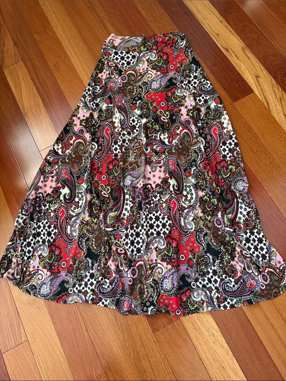 Amore Paisley Maxi Skirt in Red, Pink, Black & Brown